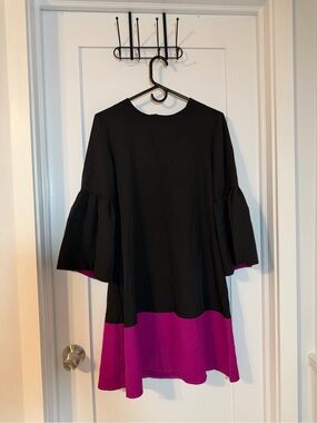 Black and Magenta Colorblock Mini Dress - Women's Stylish Shift